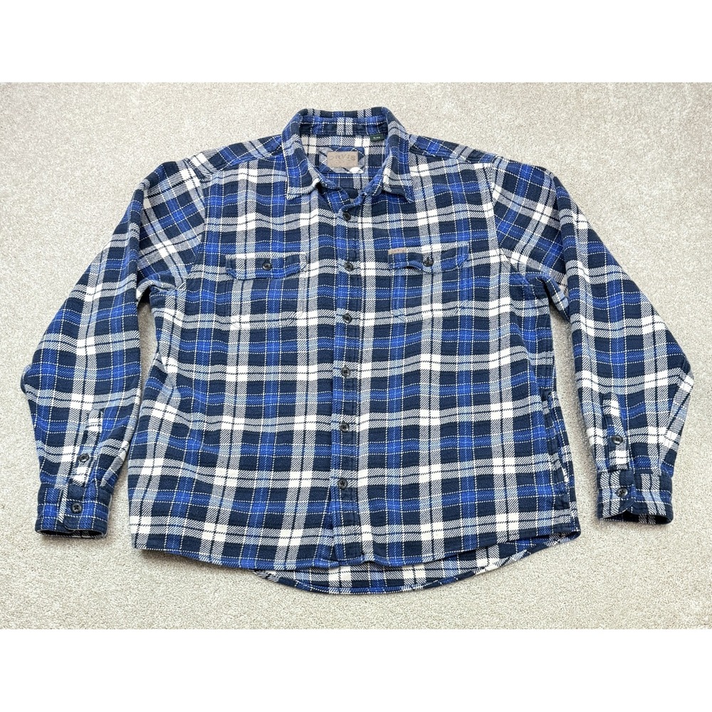 Orvis Heavyweight Flannel Shirt Jacket Shacket Casual Blue Plaid Pockets Mens XL